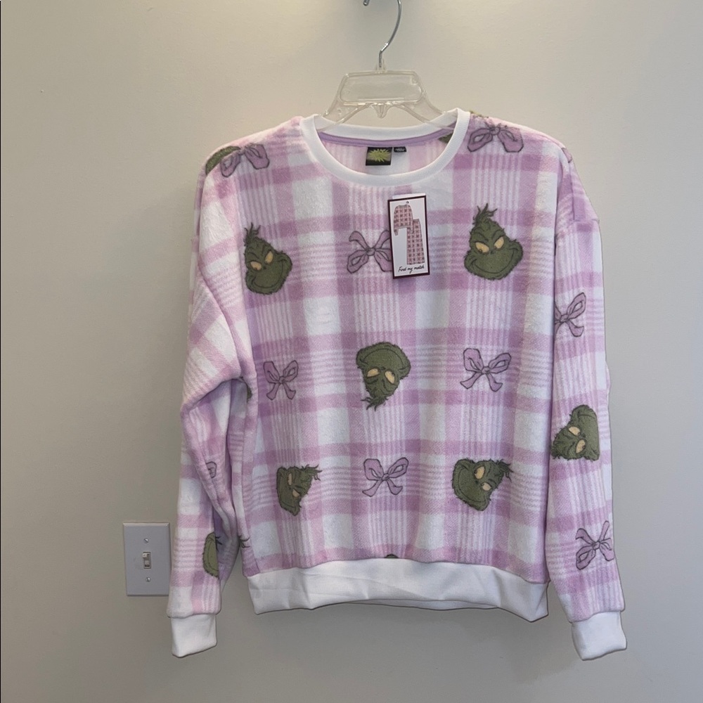 The Grinch Pink Plaid Fleece Sweatshirt • Size Medium • Holiday Cozy‎ Top NWT